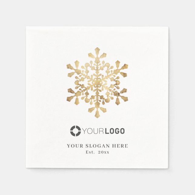 Faux gold snowflake company logo Christmas Napkin (Front)