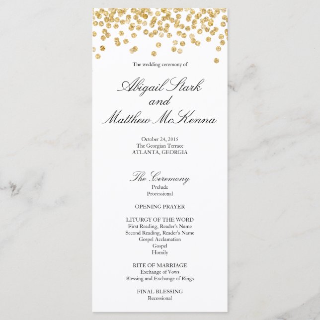 Faux Gold Sparkle Confetti Wedding Program Programme (Front)