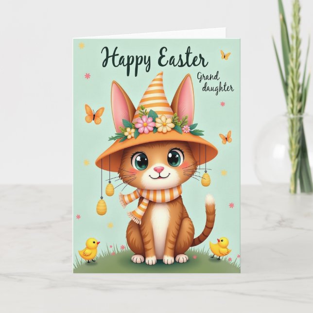 Faux Gold Spring Cat Hat Card (Front)
