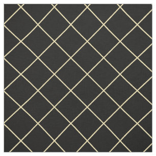 Faux Gold Squares Black Checkered Modern Geometric Fabric