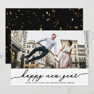 Faux Gold Stars and Confetti Photo New Year Black