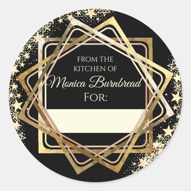 Faux gold stars from the kitchen of food gift classic round sticker (Front)