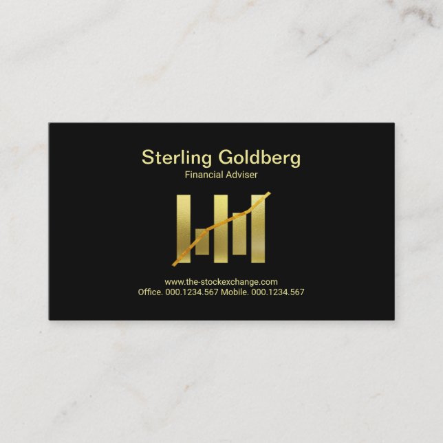 Faux Gold Stock Exchange Graph Financial Business Card (Front)