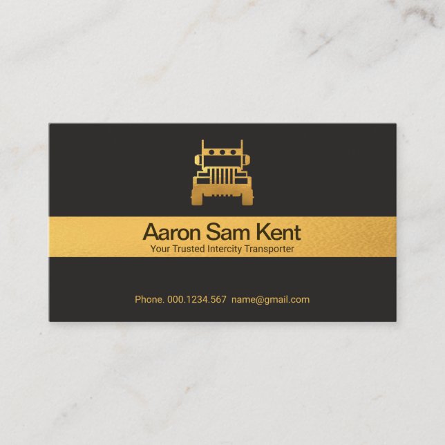 Faux Gold Stripe Retro Grey Truck Transport Business Card (Front)