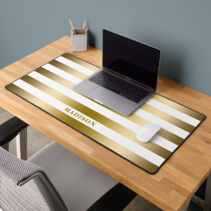Faux Gold Stripes Geometric Pattern Desk Mat