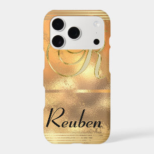 Faux gold Stripes Gold Glitter Monogram R
