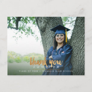 Faux Gold Stylish Script Graduation Thank You Postcard