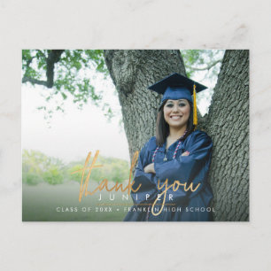 Faux Gold Stylish Script Graduation Thank You Postcard