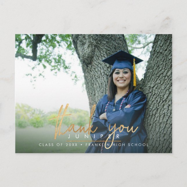 Faux Gold Stylish Script Graduation Thank You Postcard (Front)