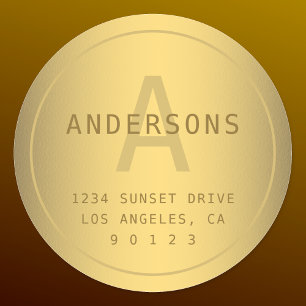 Faux Gold Surname Monogram & Return Address Classic Round Sticker