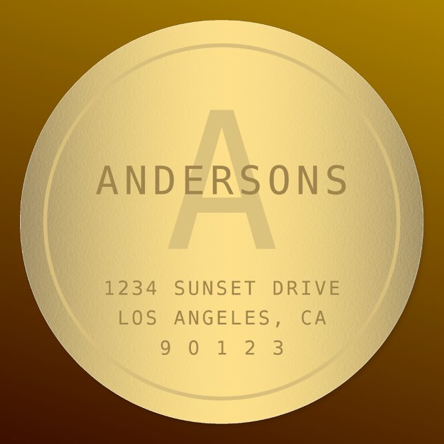 Faux Gold Surname Monogram & Return Address Classic Round Sticker (Creator Uploaded)