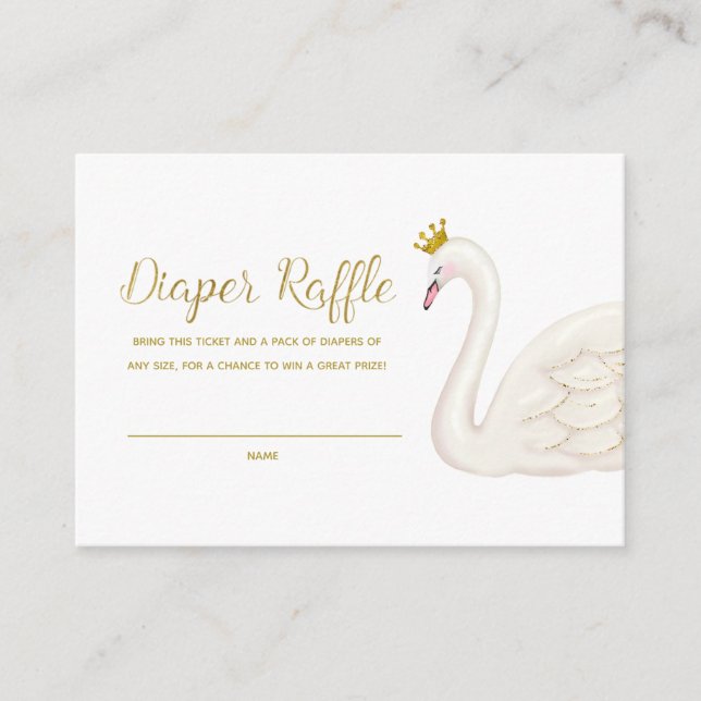 Faux Gold Swan Diaper Raffle Ticket Enclosure Card (Front)