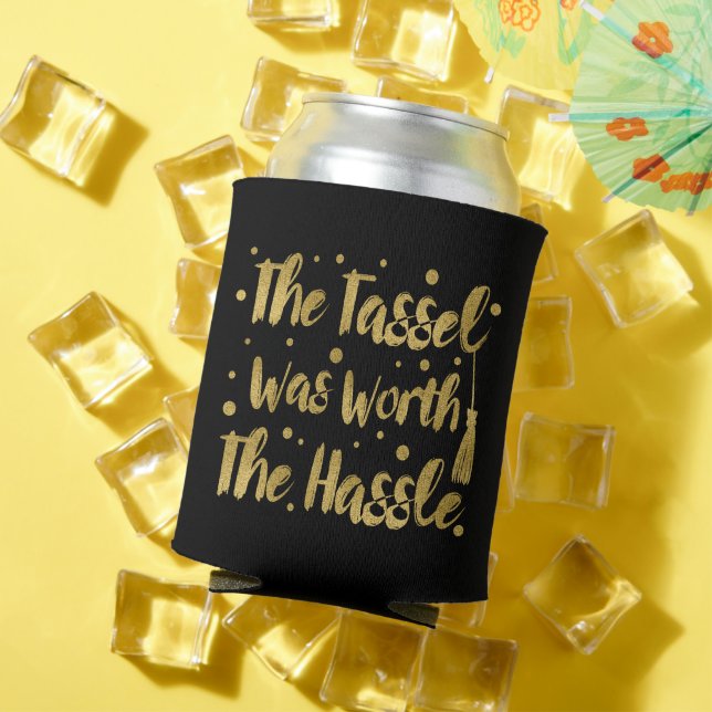 Faux Gold Tassel Graduation Can Cooler (In Situ Summer)
