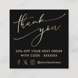 faux gold thank you script square business card