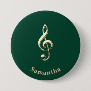 Faux Gold Treble Clef Green Personalised 7.5 Cm Round Badge