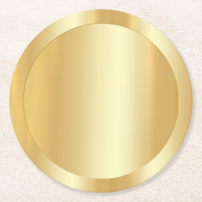 Faux Gold Trendy Modern Blank Elegant Template Round Paper Coaster (Front)
