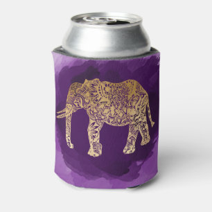 faux gold tribal elephant purple brushstroke can cooler