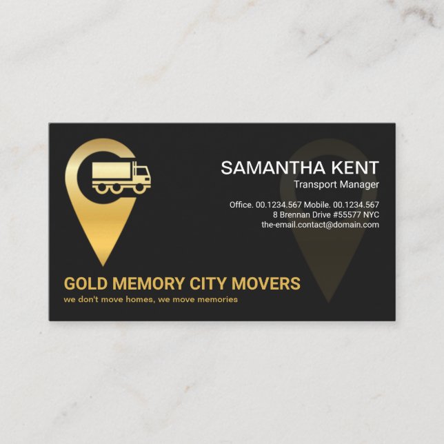 Faux Gold Truck Location Icon Logistics Transport Business Card (Front)