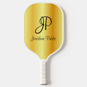 Faux Gold Two Sides Monogram Elegant Template Pick Pickleball Paddle