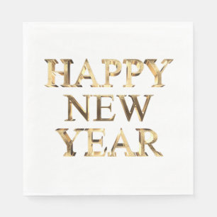 Faux Gold Typography Happy New Year Napkins