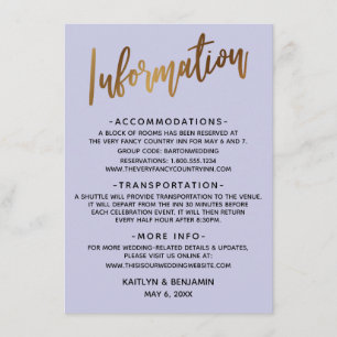 Faux Gold Typography Lavender Wedding Information Enclosure Card