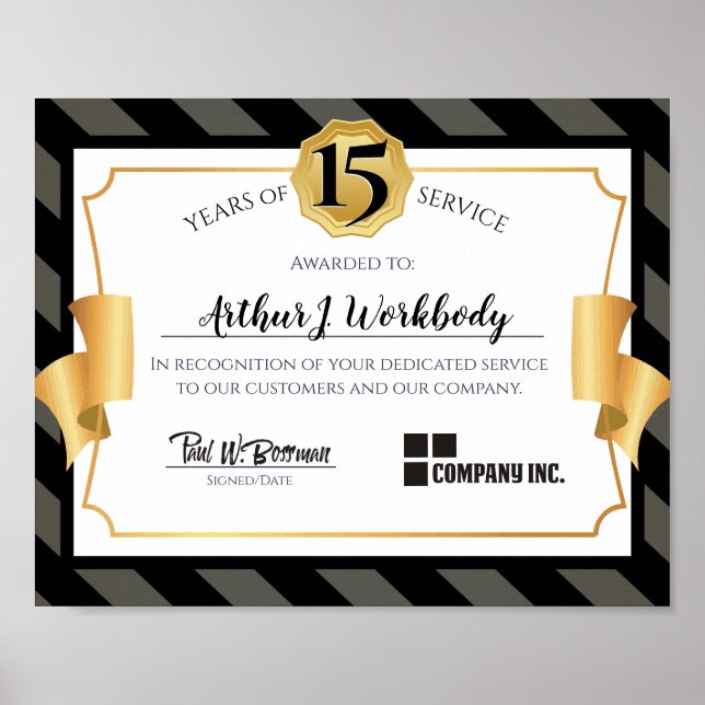 Faux gold universal employee anniversary award poster (Front)