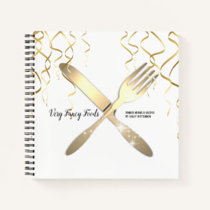 Faux gold utensils personalised cookbook recipe notebook