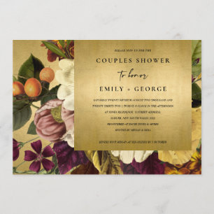 FAUX GOLD VINTAGE BURGUNDY FLORAL COUPLES SHOWER INVITATION