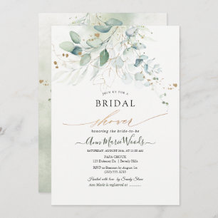 Faux Gold Watercolor Eucalyptus Bridal Shower Invitation