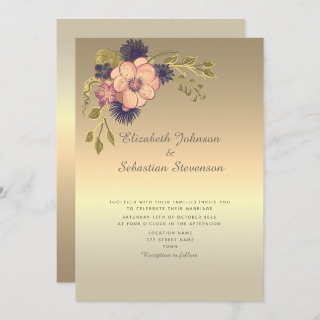 Faux Gold Wedding Invitation (Front/Back)
