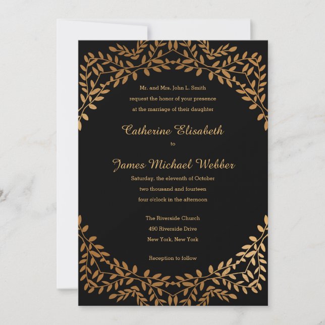 Faux Gold Wedding Invite Hosted by Bride's Parents (Front)