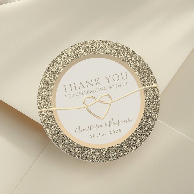 Faux Gold Wedding Thank You Classic Round Sticker (Creator Uploaded)