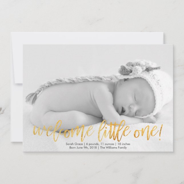 Faux Gold Welcome Little One Birth Announcement (Front)