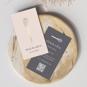 Faux Gold Whisk Bakery Chef Caterer QR Code Business Card