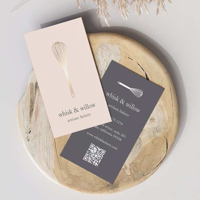 Faux Gold Whisk | Bakery | Chef | Caterer QR Code Business Card (Creator Uploaded)