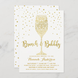 Faux Gold & White Brunch & Bubbly Bridal Shower Invitation