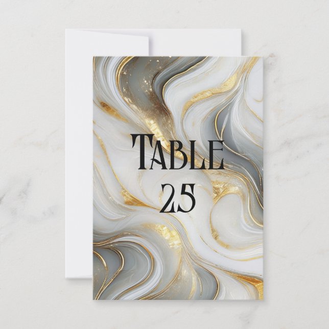 Faux Gold White Grey Marbled Wedding Table Number (Front)