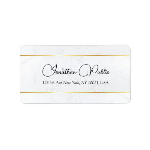 Faux Gold White Marble Typography Script Address Label