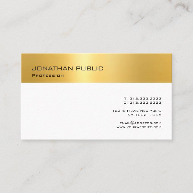 Faux Gold White Modern Professional Minimalistic Business Card (Front)
