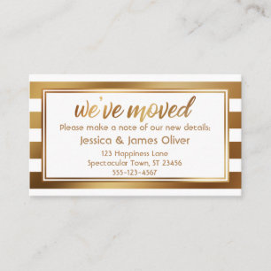 Faux Gold & White Stripes We've Moved Handout Card
