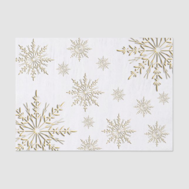 Faux Gold Winter Snowflakes on White Tissue Paper (Front)