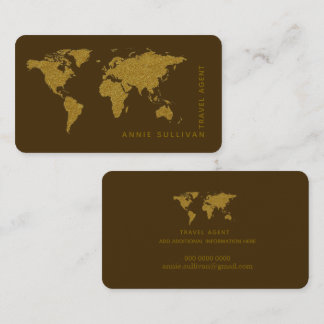 Faux Gold World Map Travel Agent brown  Business Card