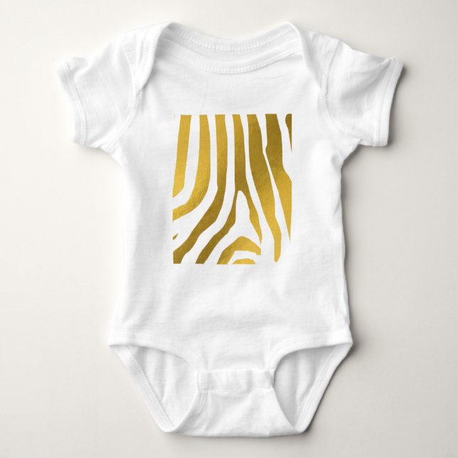 Faux Gold Zebra Print Stripes Pattern Baby Bodysuit (Front)