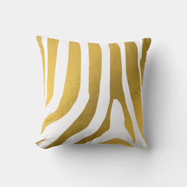 Faux Gold Zebra Print Stripes Pattern Cushion (Front)