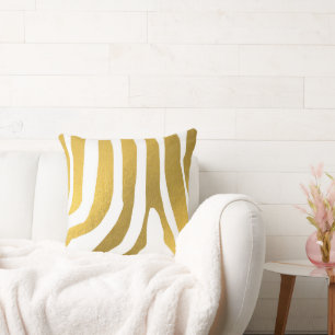 Faux Gold Zebra Print Stripes Pattern Cushion
