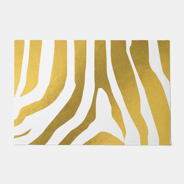 Faux Gold Zebra Print Stripes Pattern Doormat (Front)