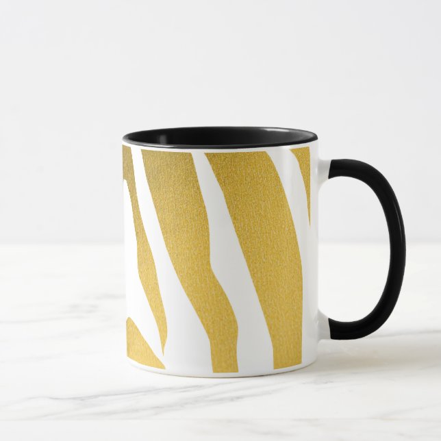 Faux Gold Zebra Print Stripes Pattern Mug (Right)