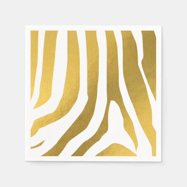 Faux Gold Zebra Print Stripes Pattern Napkin (Front)