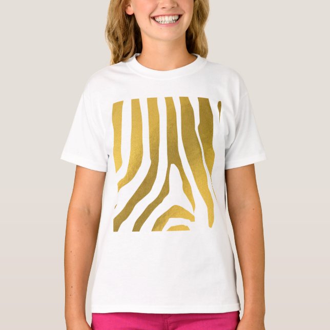 Faux Gold Zebra Print Stripes Pattern T-Shirt (Front)