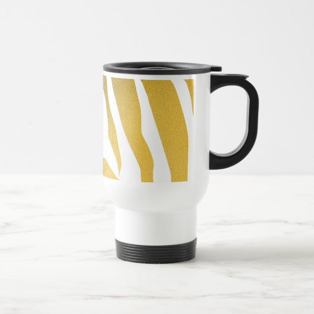Faux Gold Zebra Print Stripes Pattern Travel Mug (Right)